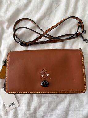 Coach Mickey Mouse Dinky, Brown Leather Crossbody Bag